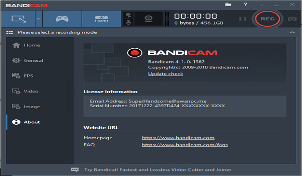 free bandicam serial number and email 2020